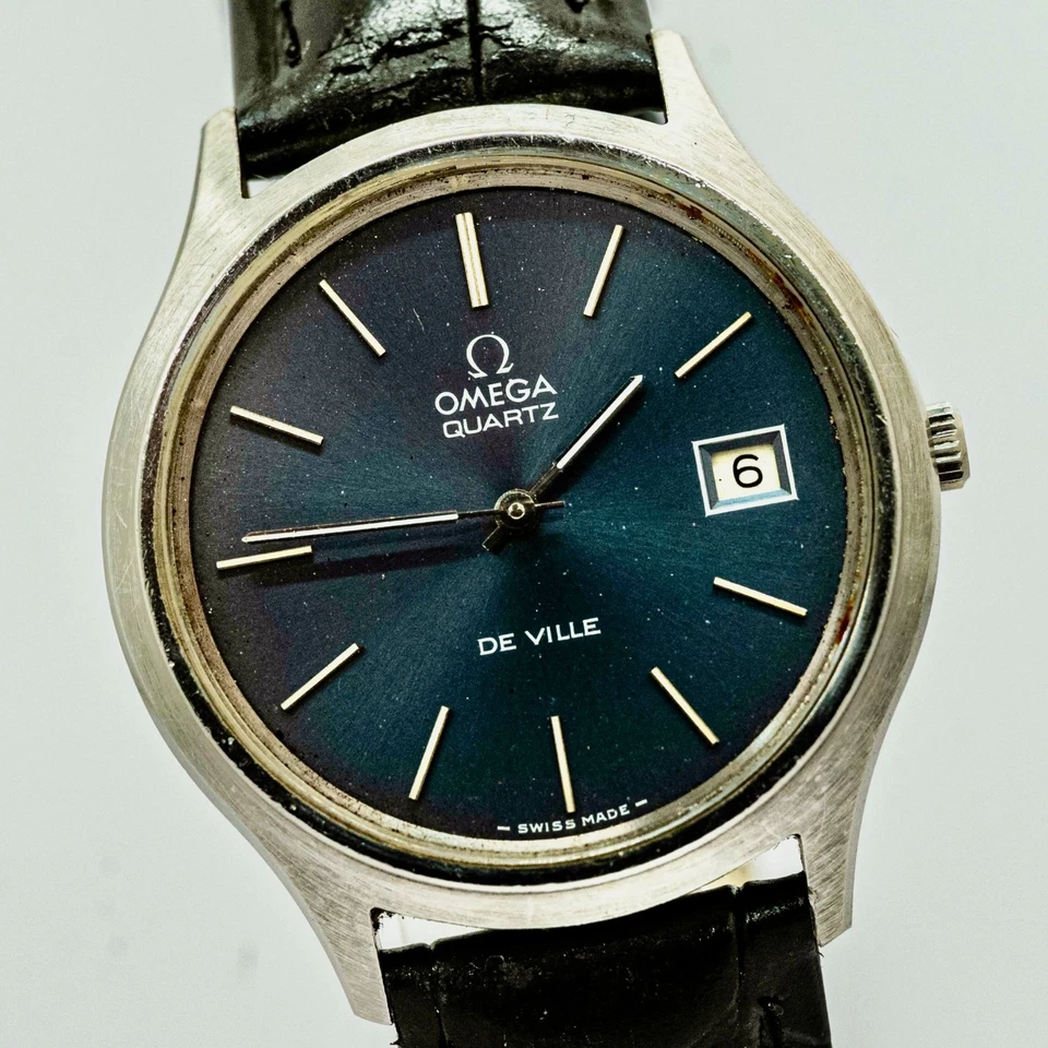 **Exc+5** Vintage 1973 OMEGA De Ville Cal.1325 Qz Push Crown Date Navy 35mm Mens - image 3 of 4