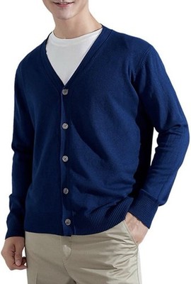 New Men s Knit V-Neck Navy Blue Cardigan Size Large