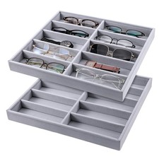 2 Pack Velvet Sunglass Organizer Storage Tray, Grey Jewelry Organizer Trays f...