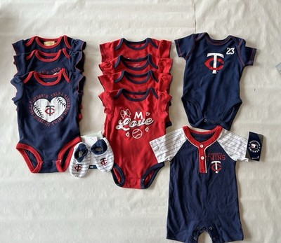 Lot Of Baby Clothes 0-3 Month MLB Minnesota Twins 9 Onsies Red White Blue