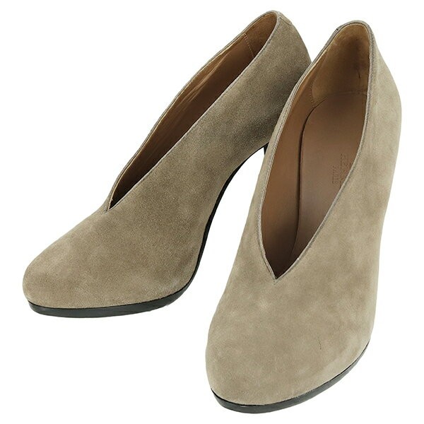 HERMES Shoes Pumps Heel EU 36 US 6 Suede Leather Greige Authentic