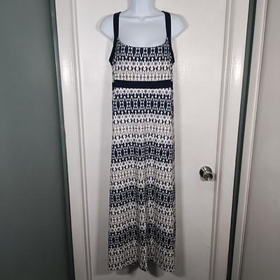 Eddie Bauer Travex Aster Maxi Dress L Stretch Crossback Blue Outdoor Side Slit