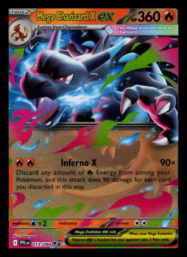 Mega Charizard X ex Holo Double Rare ME02: Phantasmal Flames 013/094 LP