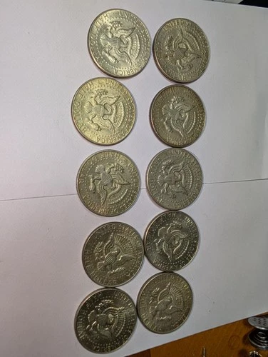 1968 Kennedy Half Dollars 10-Coin Lot From Bank Roll 40% Silver Near Unc Cond.