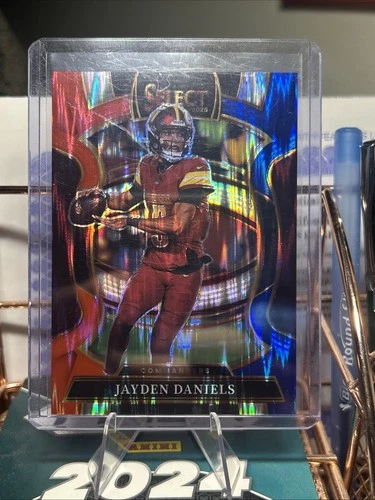 2025 Panini Select - Jayden Daniels #88 Concourse Red and Blue Prizm Shock