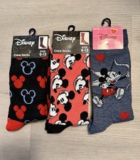 Disney Classic Retro Mickey Mouse Crew Socks NWT 3 Pair Lot NEW Gift Kidcore
