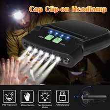 Rechargeable 6 LED Clip-on Headlamp Headlight Hat Cap Sensor Torch Light Camping