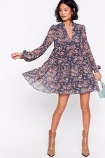 NASTY GAL GROW THE SCORE BLUE FLORAL MINI DRESS UK 8 / EUR 36 NEW WITH TAGS
