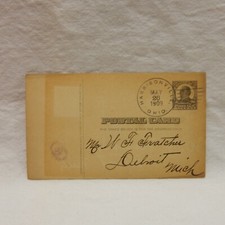UX20 ''WILLIAM McKINLEY'' POSTAL CARD ONE CENT POSTMARKED 1909