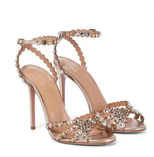 Women's Summer Rhinestone Ankle Strap Peep Toe Sandals High Heel Shoes Fashion