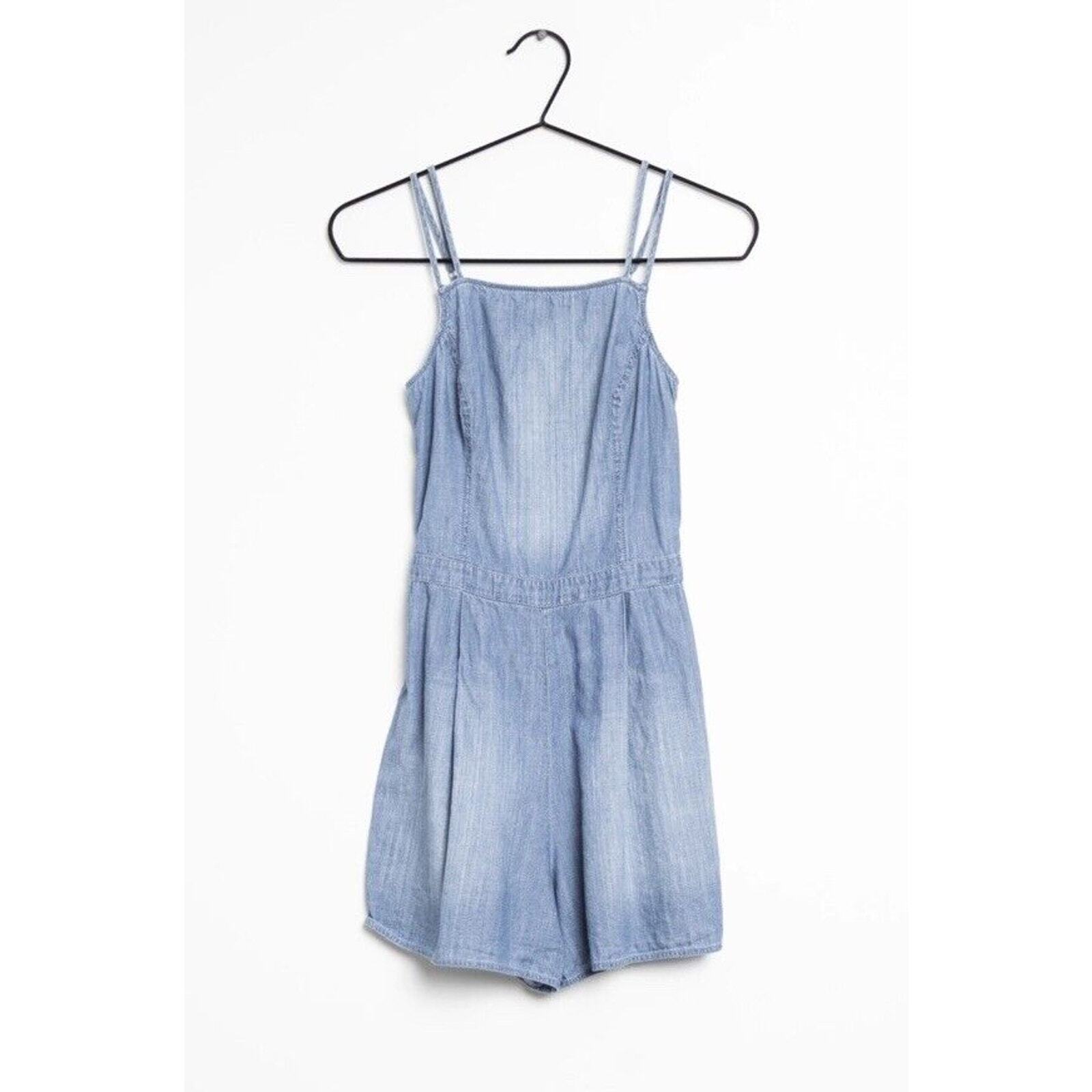 Hollister Romper Women's Medium Blue Light Denim Shorts Spaghetti Strap Summer-image