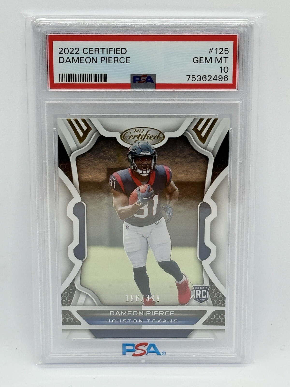 2022 Certified Dameon Pierce /399 Rookie Card - PSA 10 (Pop 4) - Houston Texans