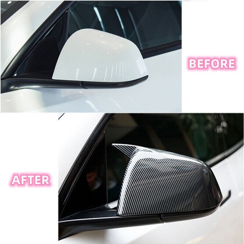 Pair For Tesla Model Y 2020-2022 Carbon Style Mirror Covers ABS Car Accessories - Picture 3 of 11