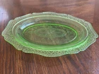 Vintage Uranium Green Depression Glass Patrician Spoke 11½" Oval Platter Tray