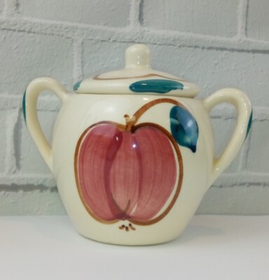 Vtg Apple Pear Purinton Slipware Pottery Sugar Bowl Fruit Cover Handles 4.25 
