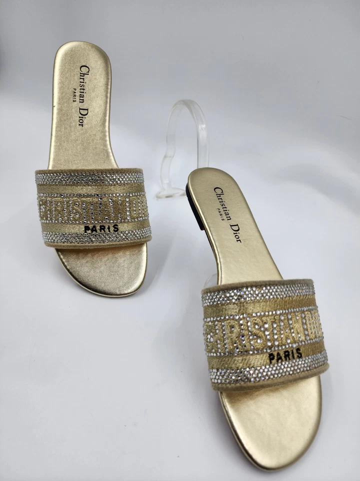 Sandalias Christian Dior Dway Tela Dorada Slides Zapatos Talla EU 39 US 8.5 Foto 2 de 4