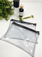 Zipper Makeup Bag Pencil Pouch Travel Accessories Holder Clear Transparent 2Pack