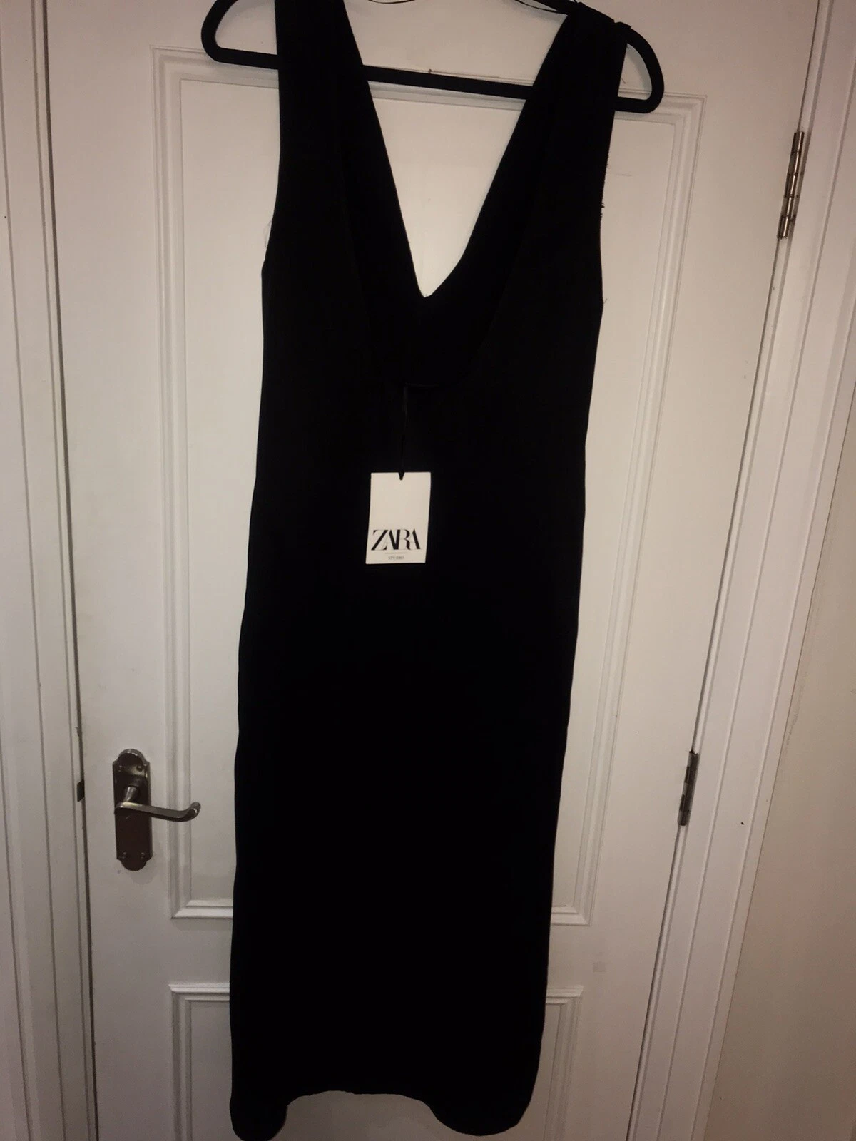 Zara Studio Womens Black Draped Sheath Dress Side Pockets Sz S