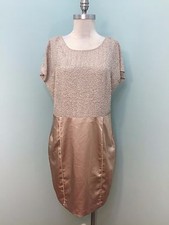 Marc New York 14 Combo Sheath Dress Gold Beige Excellent Career Cocktail WOW!