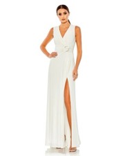 MAC DUGGAL DRAPED SIDE KNOT JERSEY GOWN W/ RHINESTONE RING 70155 WHITE SIZE 22
