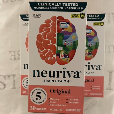 Lot Of 3 Schiff Neuriva Brain Health Original 30 Capsules Memory Focus 10/25 NEW