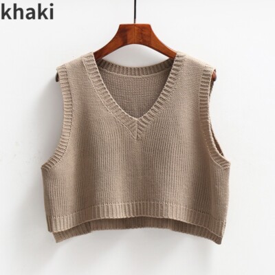 Ladies Cropped Sleeveless Sweater Knit Vest Top Gilet Soft Solid Vintage  Style