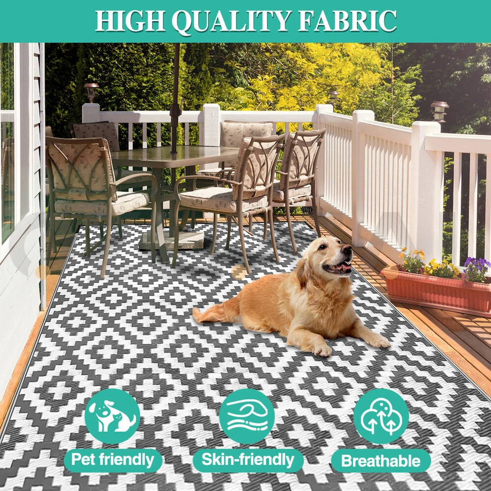 Extra Large Outdoor Rug Camping Porch Rug Reversible Portable Plastic Straw Mat - image 2 of 4