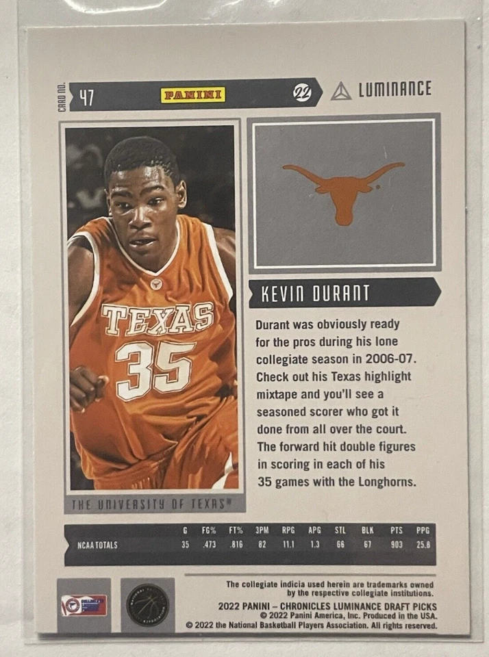 2022-23 Panini Chronicles Luminance Kevin Durant #47 Miscut - Image 2 of 4