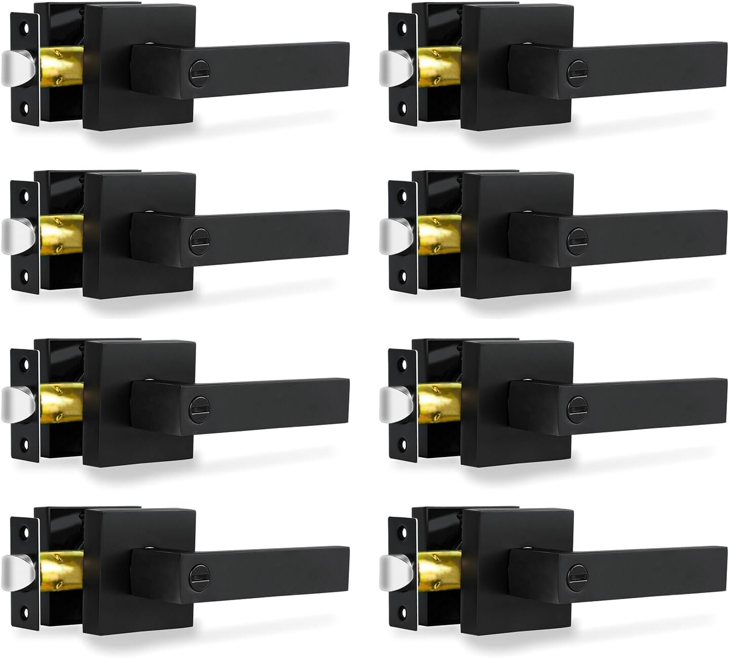 Privacy Door Levers, 8 Pack Matte Black Door Handles Heavy Duty Bed and Bath-image