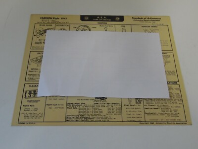 hudson eight 1947 73,74 series  AEA Tune-Up Quick Reference Chart & Diagrams