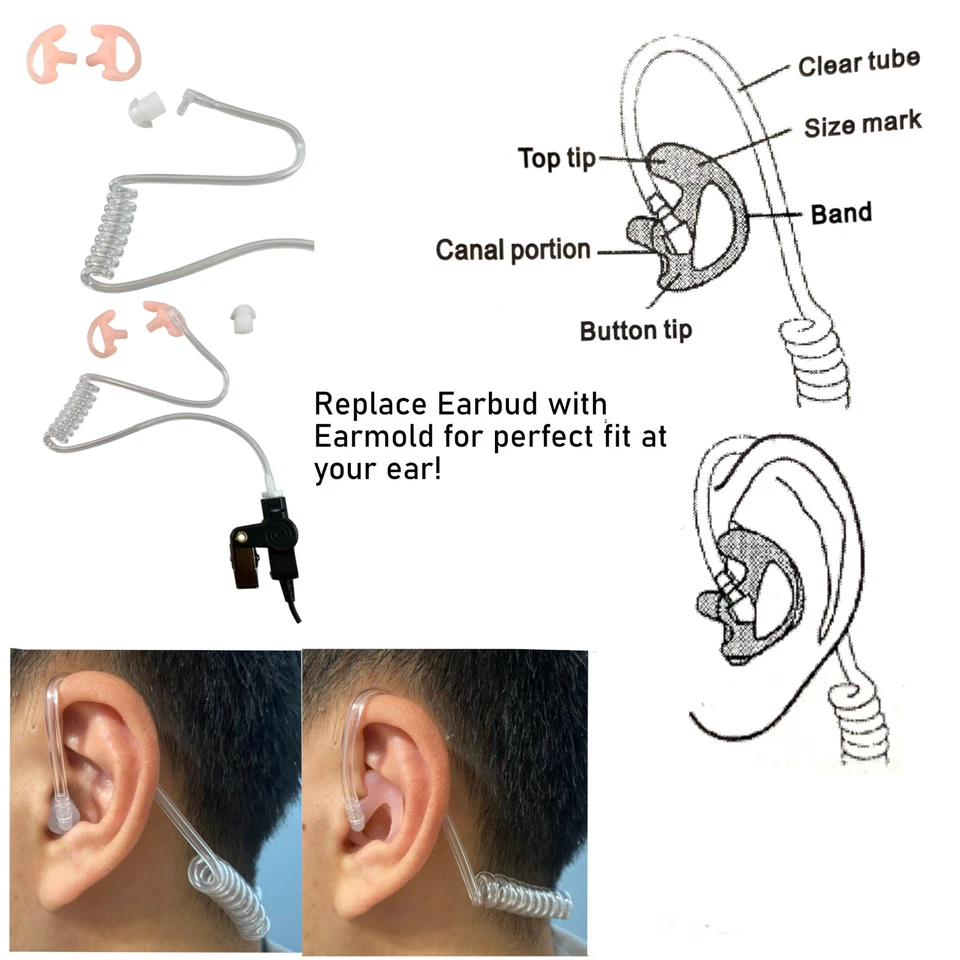 2-Pack Walkie Talkie Earbud Headset PTT Mic for HYTERA HYT Radio+ 1 Pair Earmold - Image 4 of 4