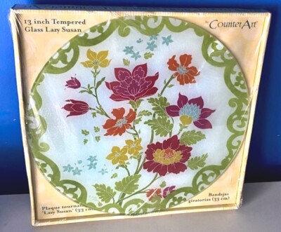 COUNTER ART GARDEN VIEW 13  TEMPERED GLASS LAZY SUSAN / TRIVET-NEW-SEALED