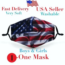 American Flag Kids Mask Reusable Washable Mask with Filter Pocket for Kids