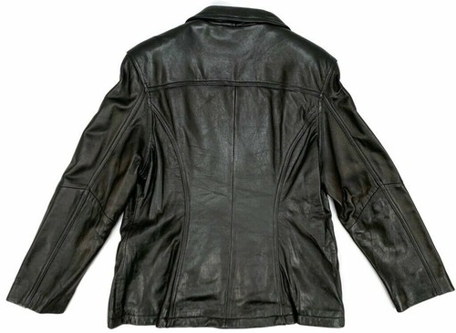 Vintage 1985 Tannery West Womens Leather Jacket Black Button Up Collar L - Picture 4 of 10