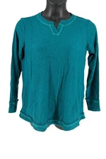 LOGO Lounge by Lori Goldstein Cloud Waffle Split Neck Top Green