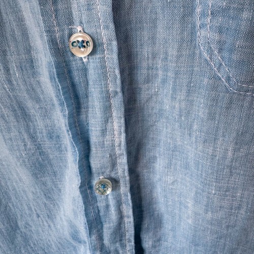 Bugatchi Uomo Men’s 100% Linen Sky Blue Button Up Camp Shirt Floral Buttons Sz L - Picture 4 of 10