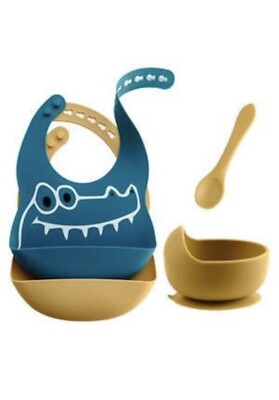 Eleni zwei bunte Silikon Lätzchen und Schüssel Set l Kleinkind Entwöhnung Set