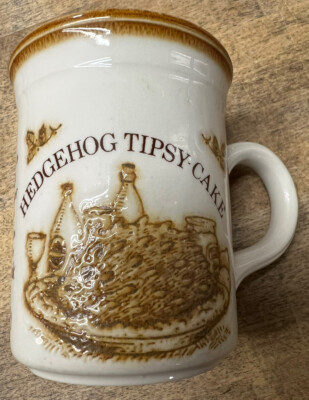 Vintage Hedgehog Tipsy Cake& Recipe Embossed Ceramic Mug Biltons Made in England