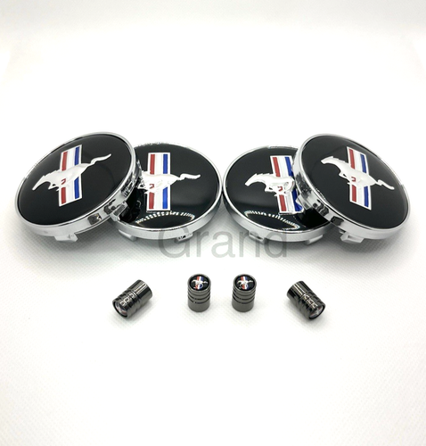 8 Piece Mus tang Wheel Rim Center Caps & Air Caps 60mm GT Horse Set - Picture 3 of 8