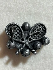 Vintage Torino Pewter Tennis Racket Jewelry Necklace Brooch Earrings Box Set