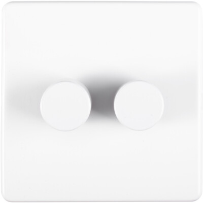 2 Gang Dreh Dimmer Schalter 2 Wege LED SCHRAUBENLOS MATT WEISS Licht Dimmen Wand