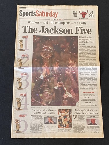 Chicago Tribune 1997 Chicago Bulls ganan quinto campeonato de la NBA Michael Jordan - Imagen 5 de 6