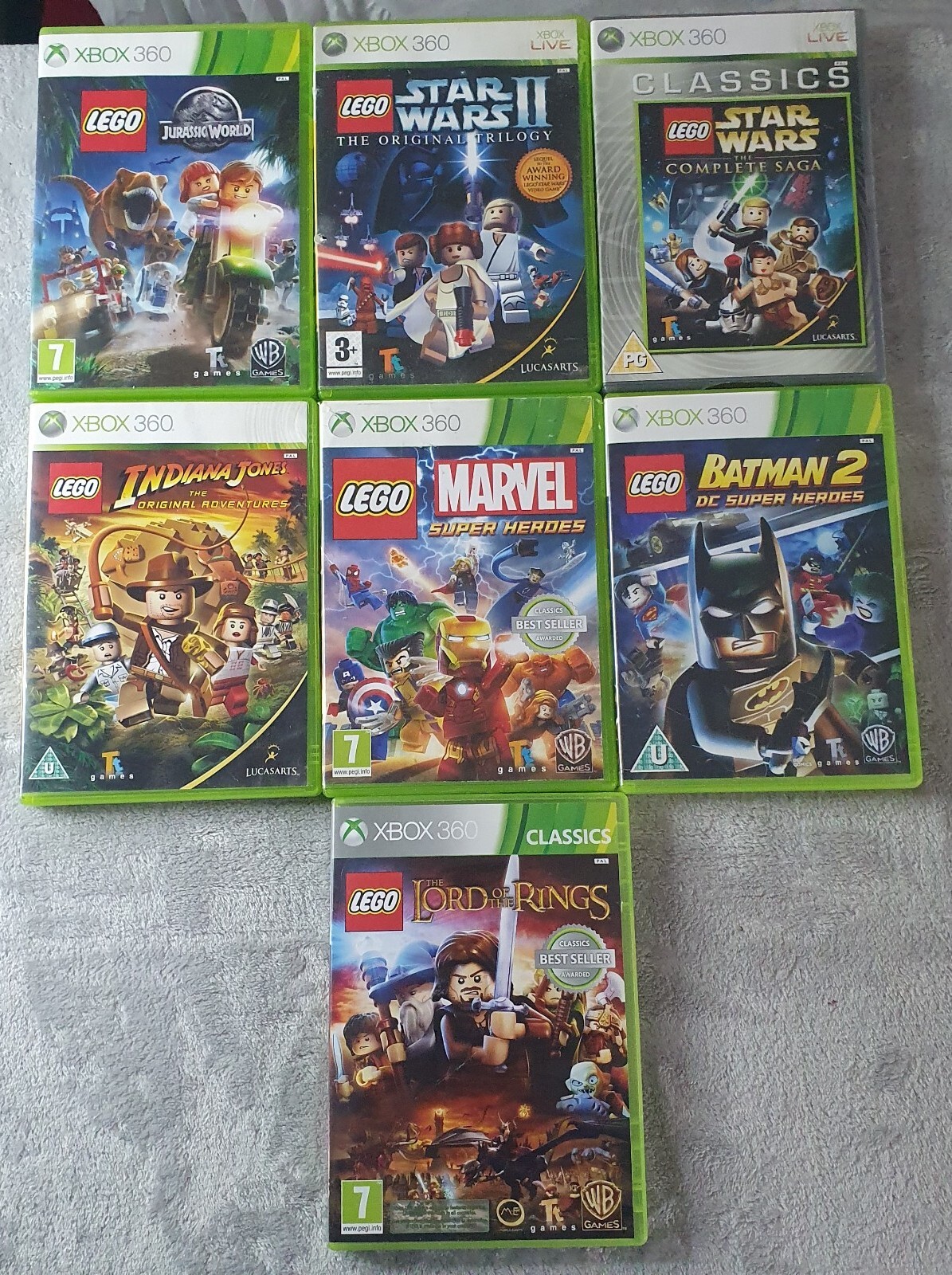 Xbox 360 Lego Games Bundle Including Batman,star Wars, Jurassic Park