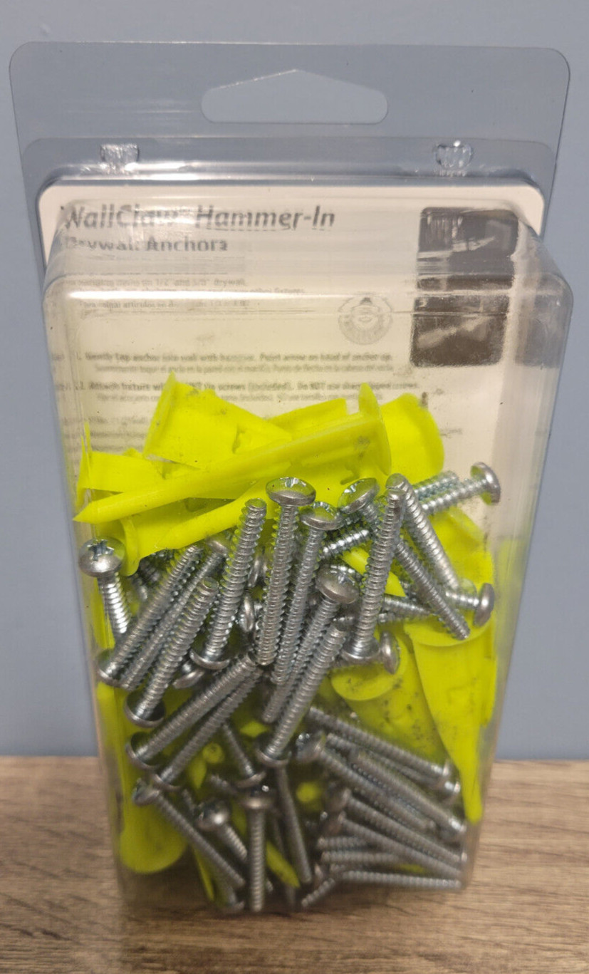 WallClaw HammerIn Drywall Anchors 50Pk No Drilling Use On 1/2” & 5/8