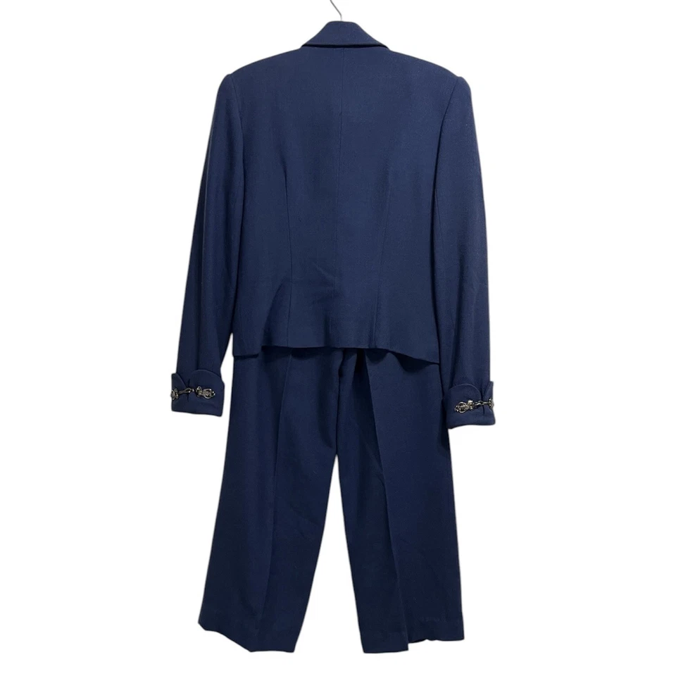 Vintage Alberto Makali Worsted Wool Blue Pant Suit Set Womens 6 Ornate Clasp - Image 2 of 4