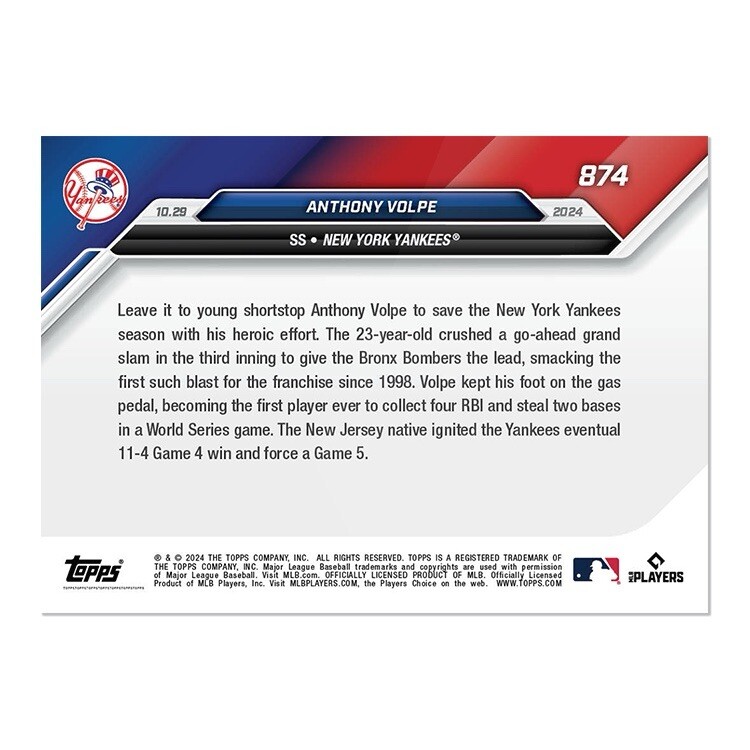 Anthony Volpe World Series Grand Slam - 2024 MLB Topps NOW