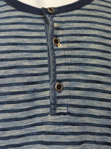 Lucky Brand Henley Mens Sz XL Striped Blue 3  Button Long Sleeve Travel Casual - Picture 5 of 12