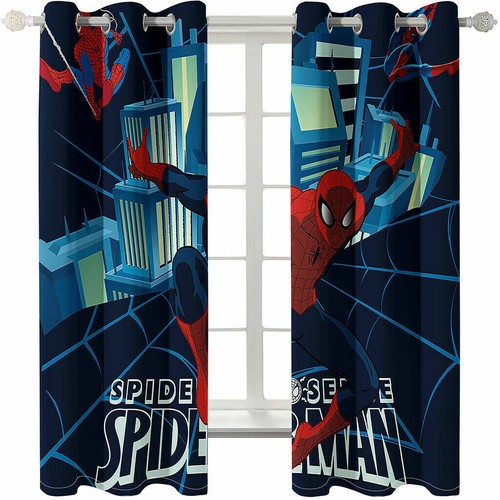 Kids Boys Marvel Spiderman Thick Blackout Window Curtain Thermal Ring Top Eyelet - Picture 56 of 61