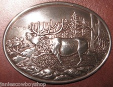 ELK HUNTING 3X4 SILVERTONE ANTIQUED BELT BUCKLE HUNTER BELT BUCKLE
