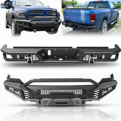 Front+Rear Bumper For 2013-2018 Dodge Ram 1500  w/Skid Plate+LED Lights+D-Rings